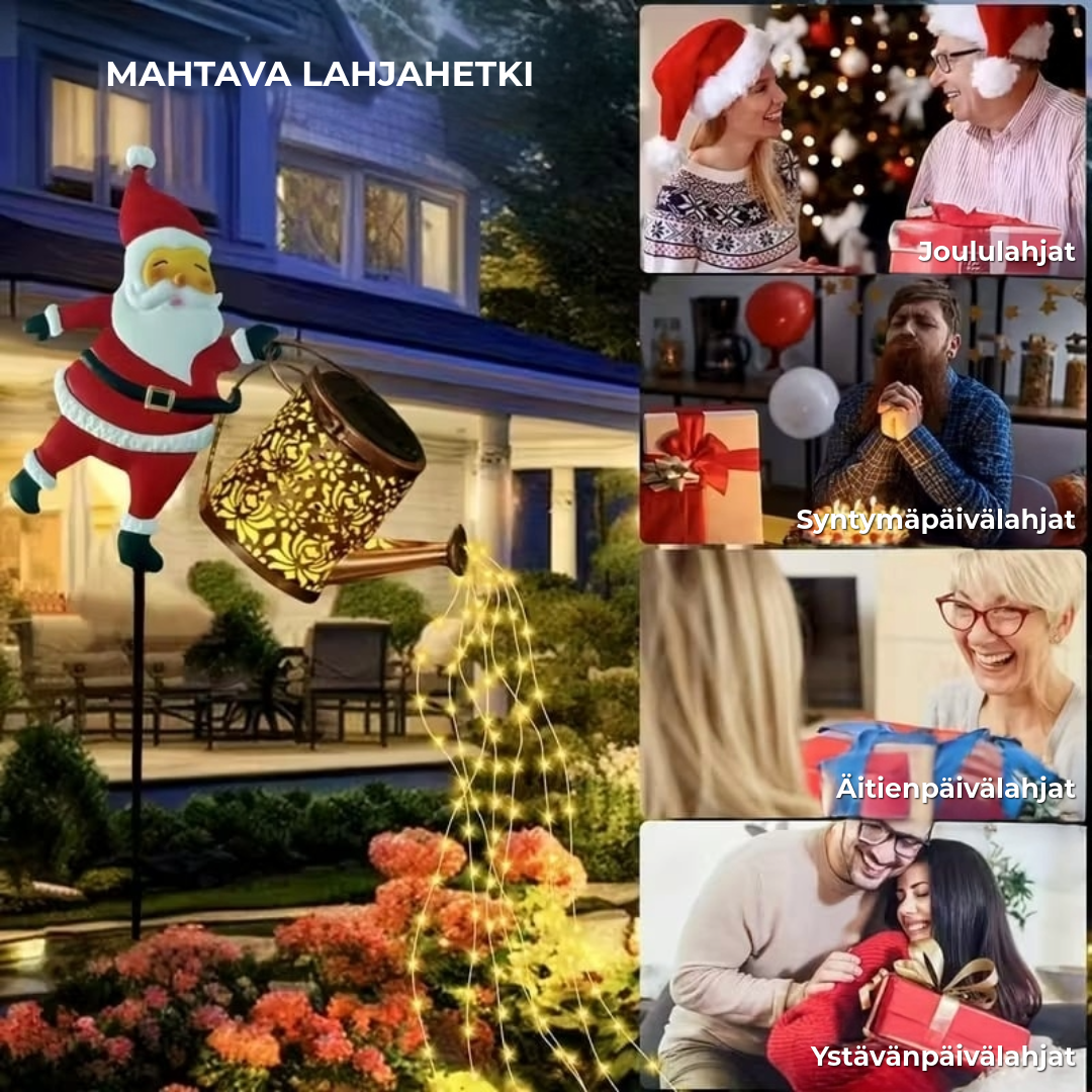 Aurinkoenergialla toimiva Joulupukki-Kastelukannu Lyhty